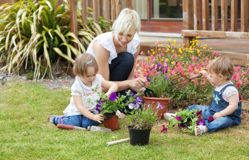 Landscape gardening in Fulwell with attractive planting and paved seating area